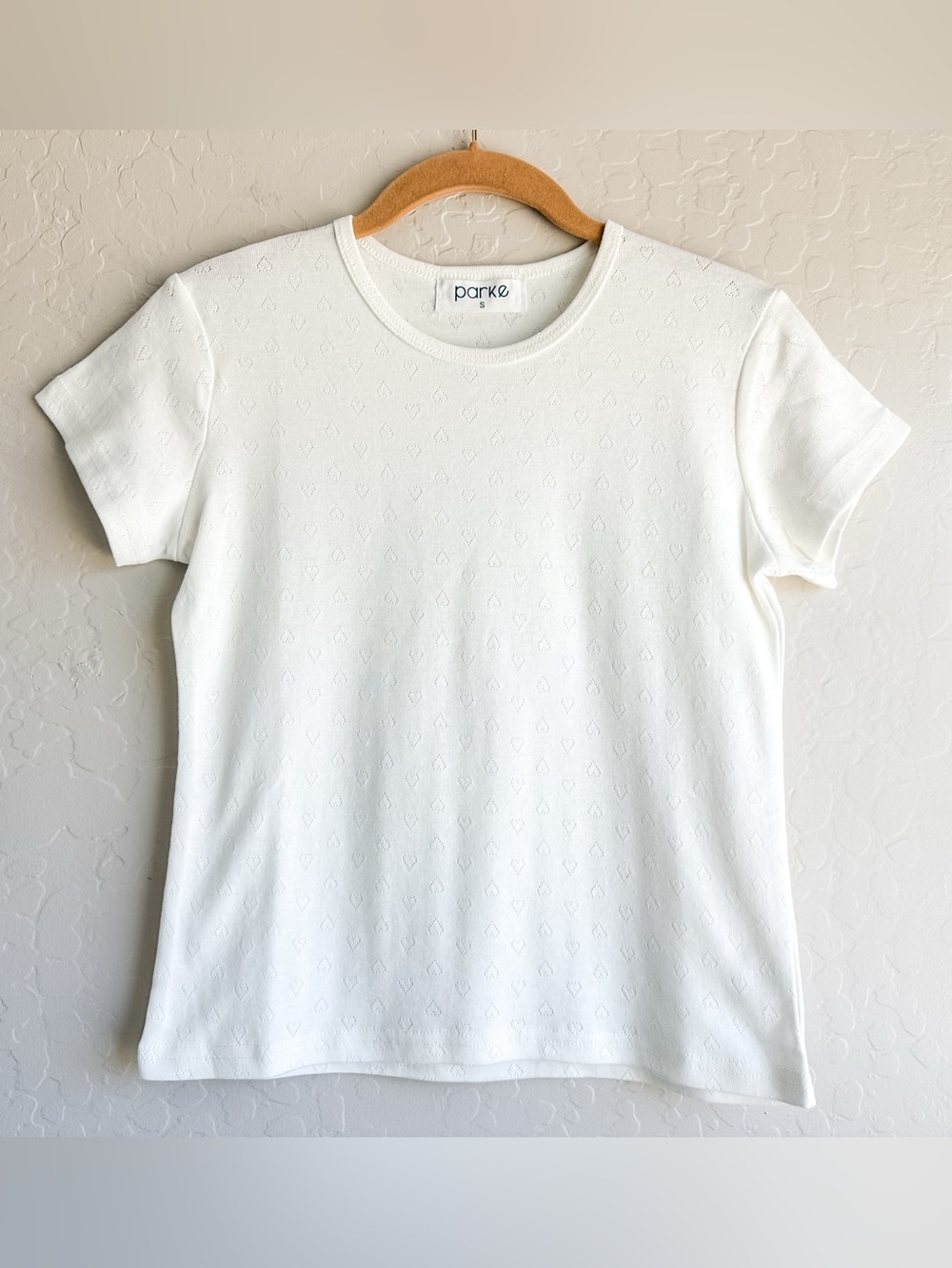 Parke White Short-Sleeve Heart Pointelle Knit Tee Women’s - Size Small